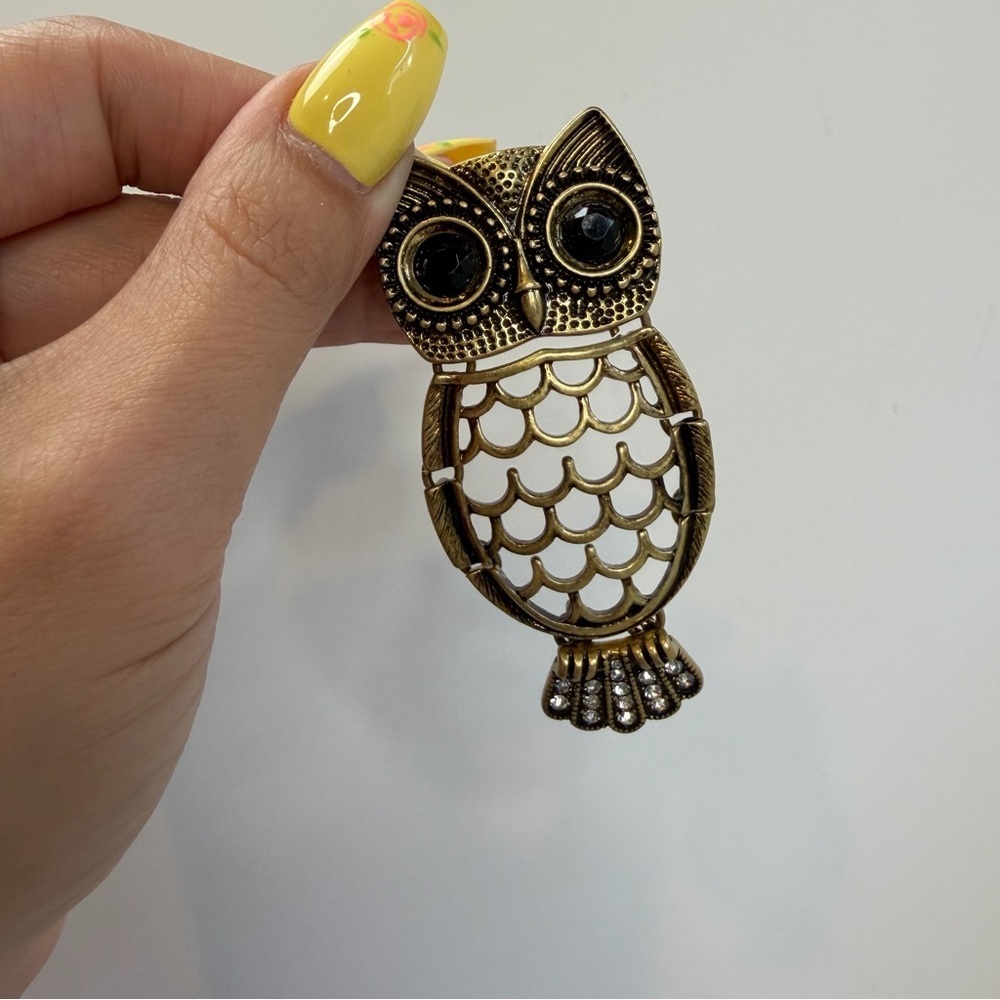 Vintage 1990s Eclectic Owl Large Costume Jewelry Brooch Pin Pendant Boho Bronze